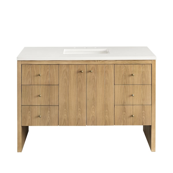 James Martin Vanities Hudson 48in Single Vanity, Light Natural Oak w/ 3 CM White Zeus Top 435-V48-LNO-3WZ - main